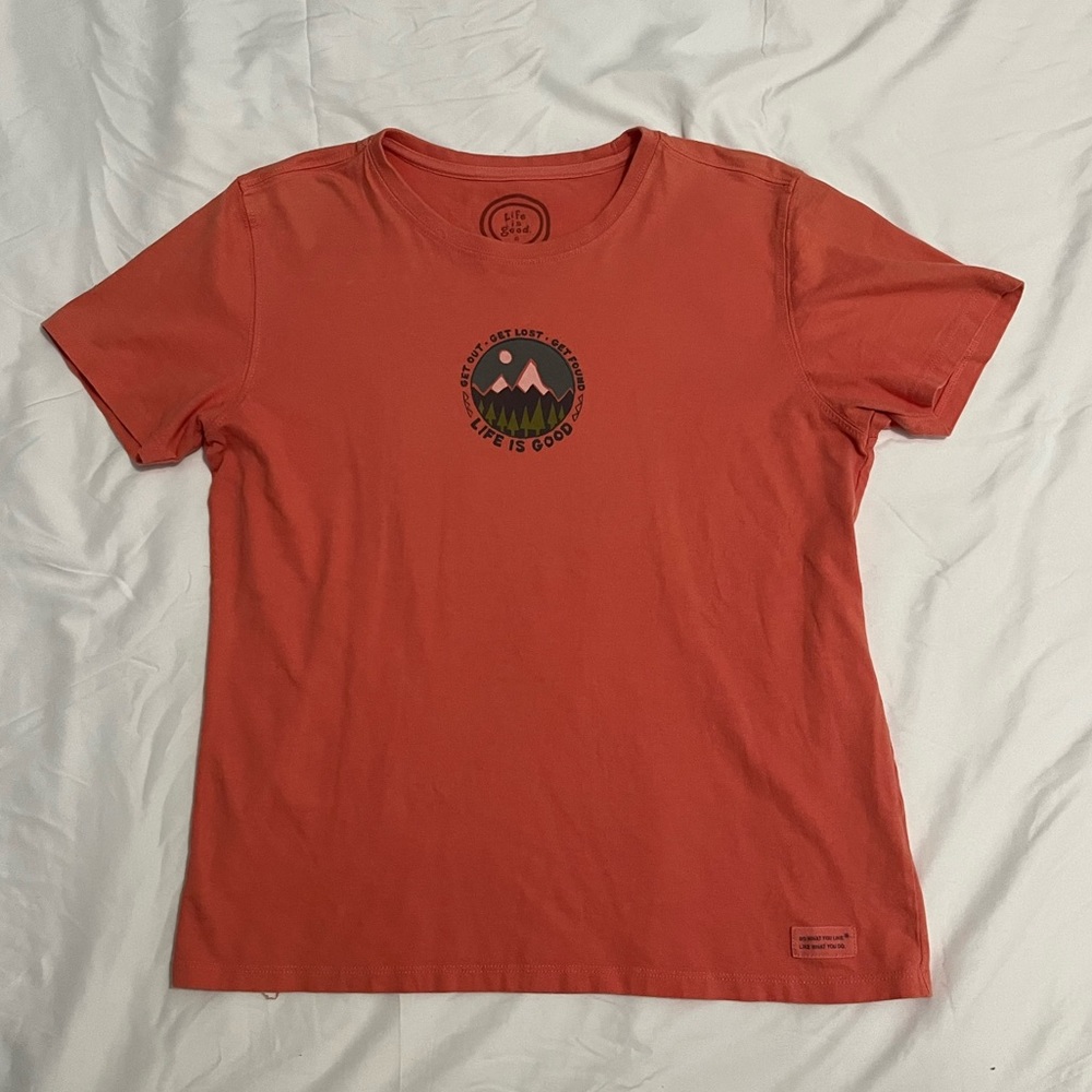 Life is Good Women’s Small Middle Logo Orange Tee Size Small